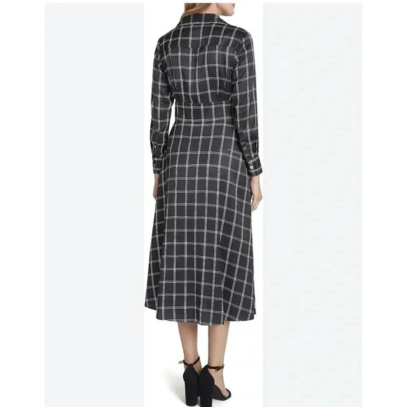 Tahari ASL Women's Long Sleeve Surplus Windowpane Tie Waist Shirt Dress - Picture 2 of 7
